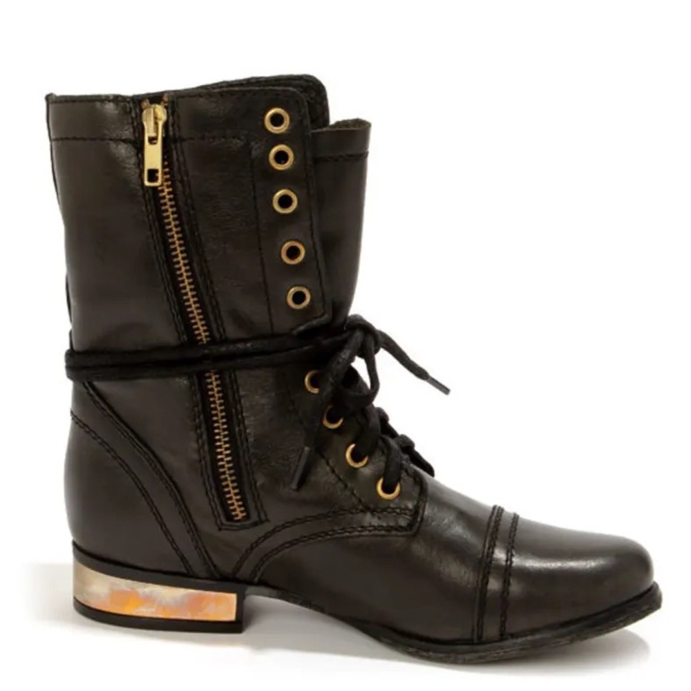 Steve Madden Troopale Black Leather Combat Boots - Size 6.5